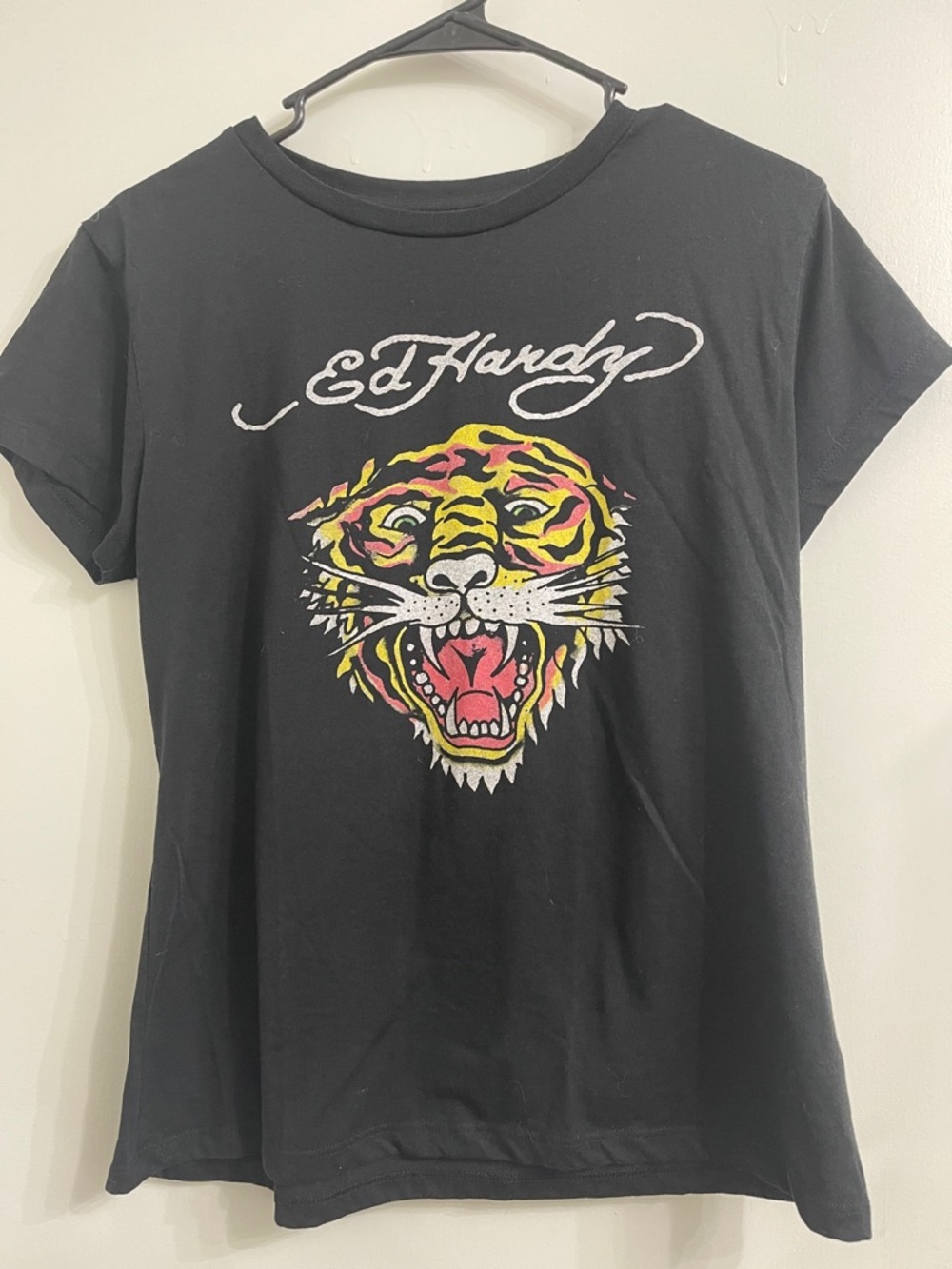 Ed Hardy Black Baby Tee with Yellow & Pink Tiger